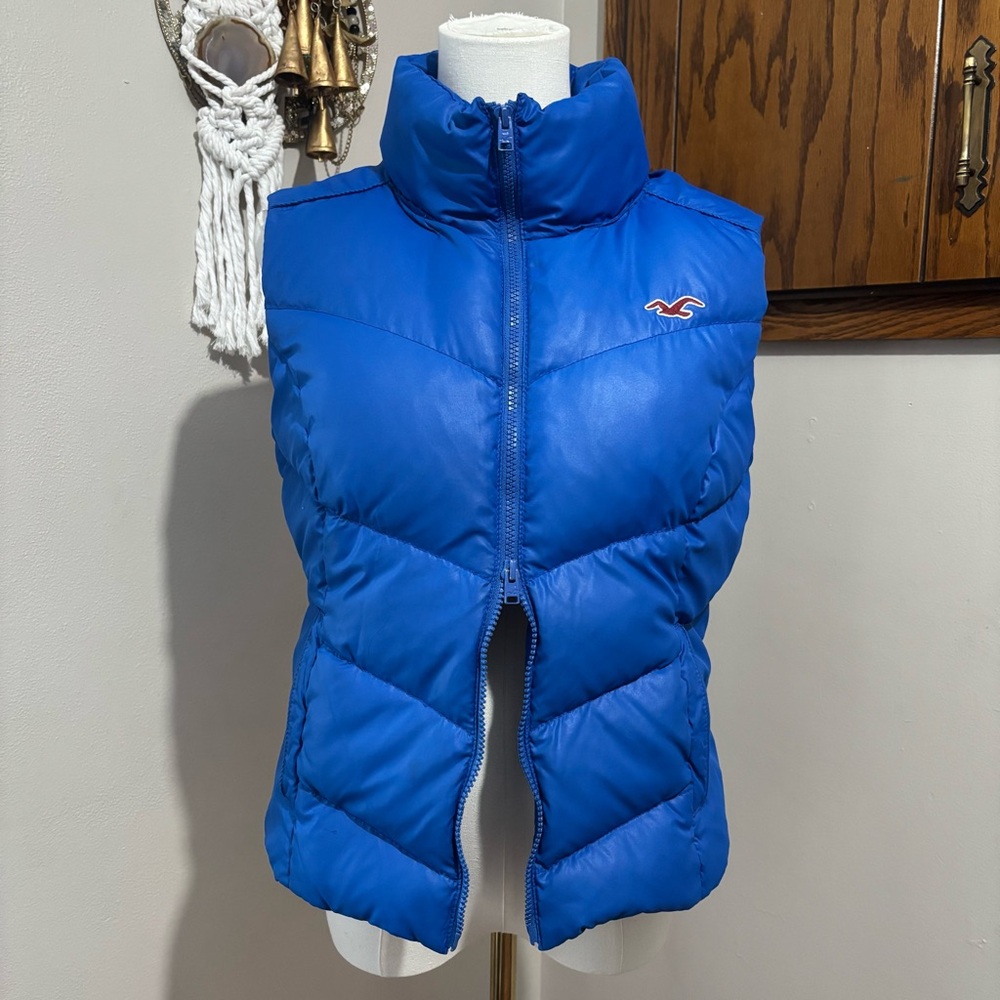 Hollister Down Puffer Vest Size Large Multi Zip Blue Seagull Logo - Picture 3 of 15